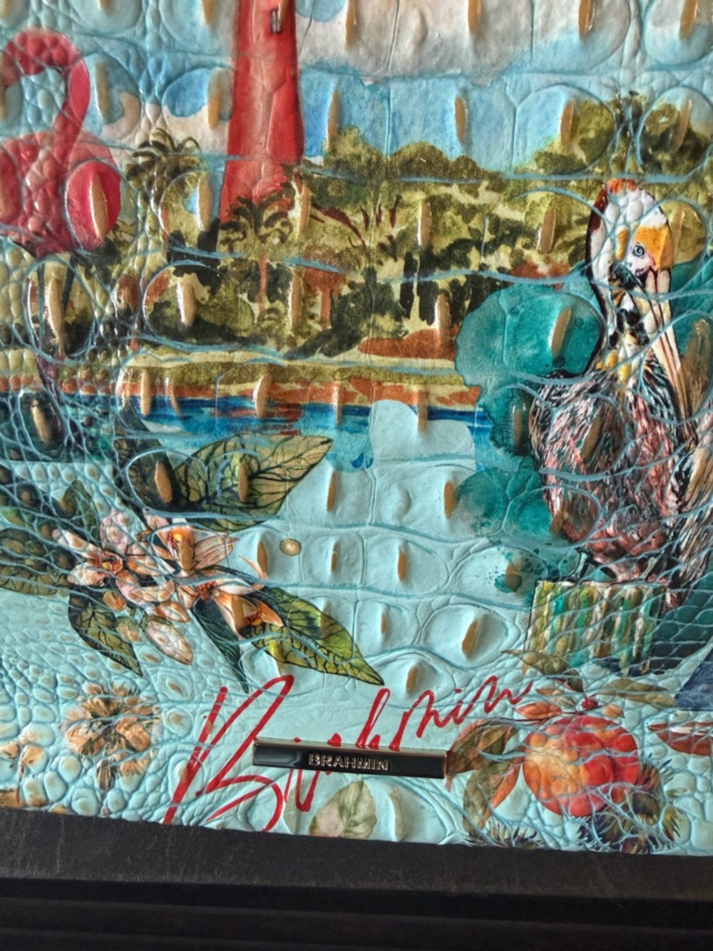 Brahmin Blue Tropical Eliza Tote Bag in Multi-Banner w/ wallet - Picture 3 of 14